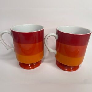 Pair of 1966 Holt Howard Vibrant Red and Orange Striped Mugs Vintage MCM